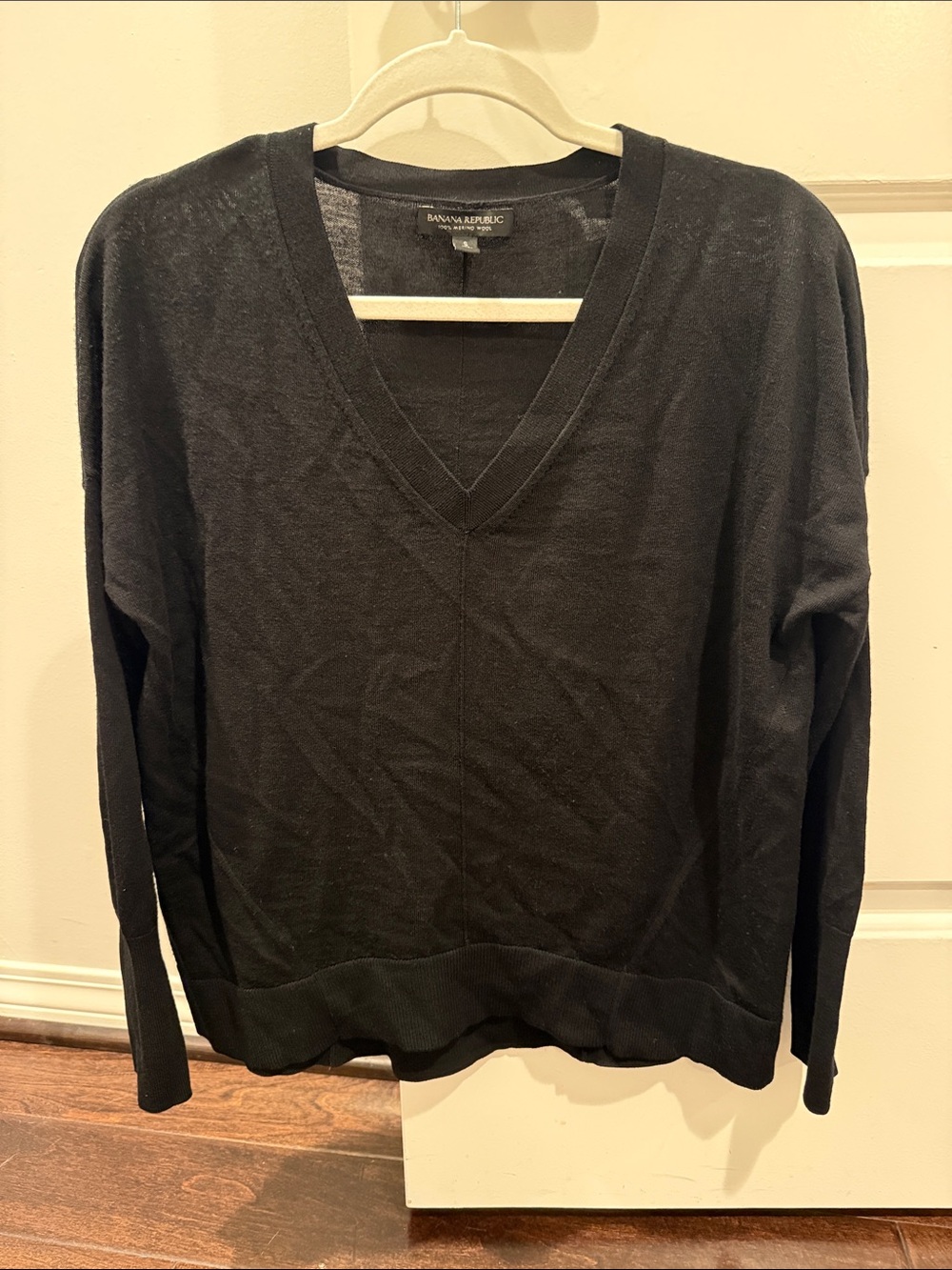 Banana Republic Black Relaxed Fit V-Neck Merino Wool Sweater